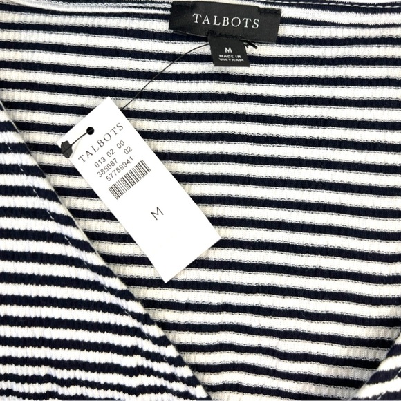 Talbots Textured Tie Front Short Sleeve Striped Shirt Size M - Picture 4 of 5